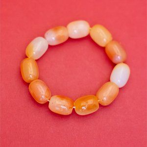 7 inch, Vintage Orange & White Beads Stone Beaded Bracelet - F50